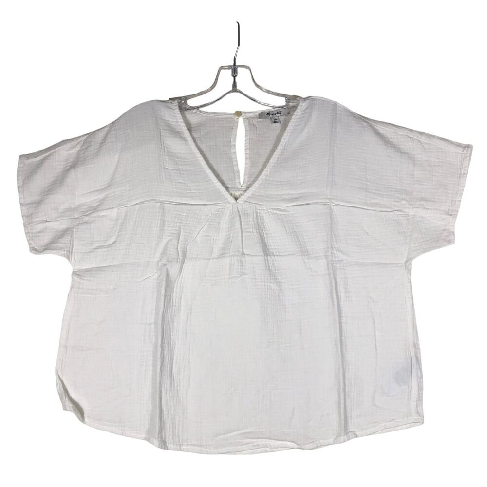 Madewell XXS White Gauze Oversized Short Sleeve V-neck Boxy Top Blouse New